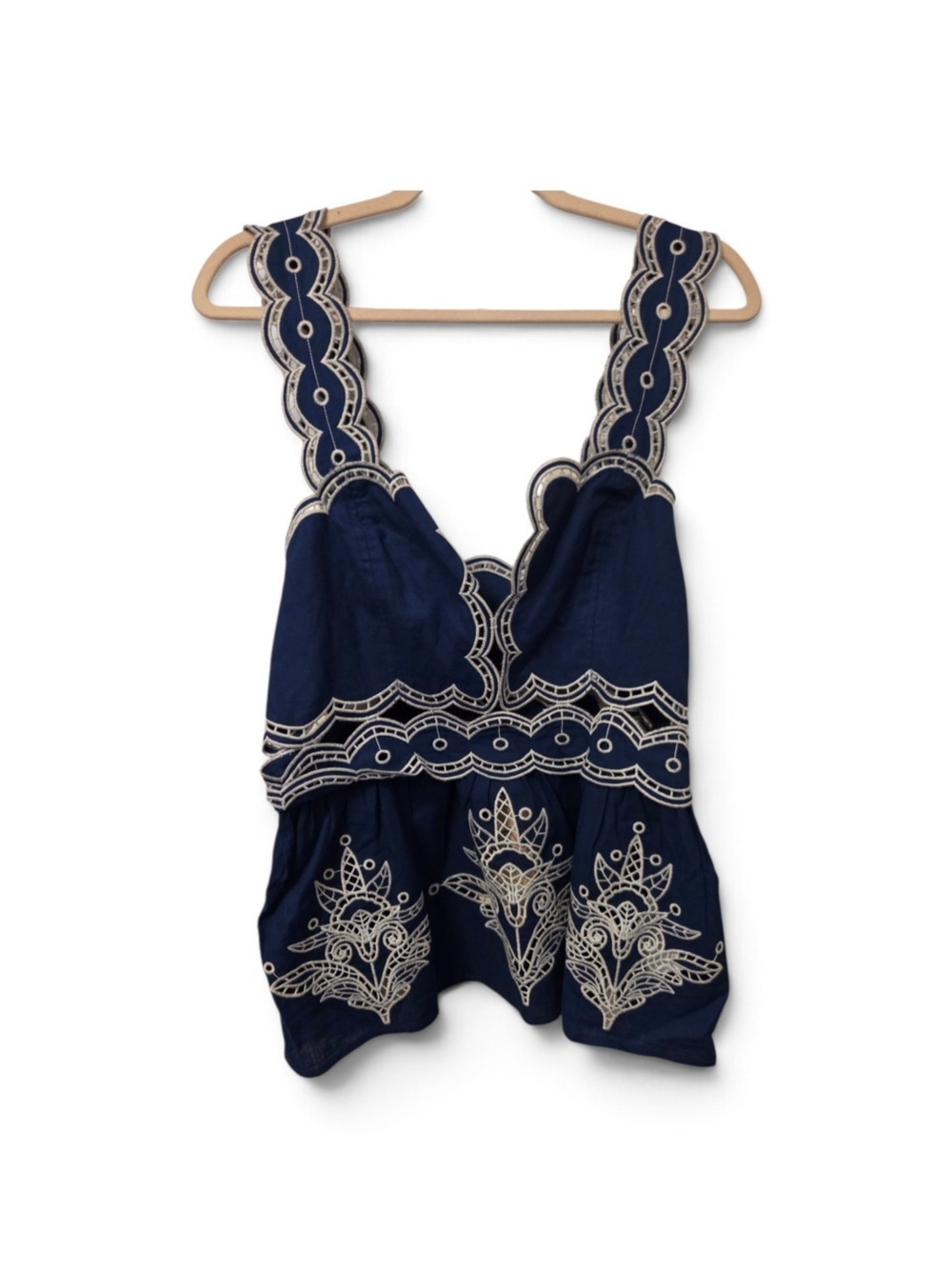 NWT Farm RIO Linen Scallop Lace Cutout Top Large - Picture 5 of 6